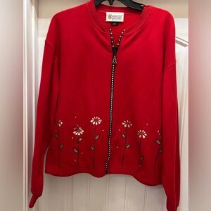 Christine Alexander Red Floral Embellished Zip-Up sweatshirt jacket